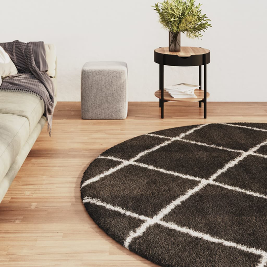 vidaXL Matta långluggad gräddvit och antracit φ120 cm