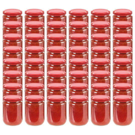 vidaXL Syltburkar i glas med röda lock 48 st 230 ml