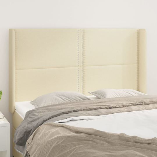 vidaXL Huvudgavel med kanter gräddvit 147x16x118/128 cm konstläder
