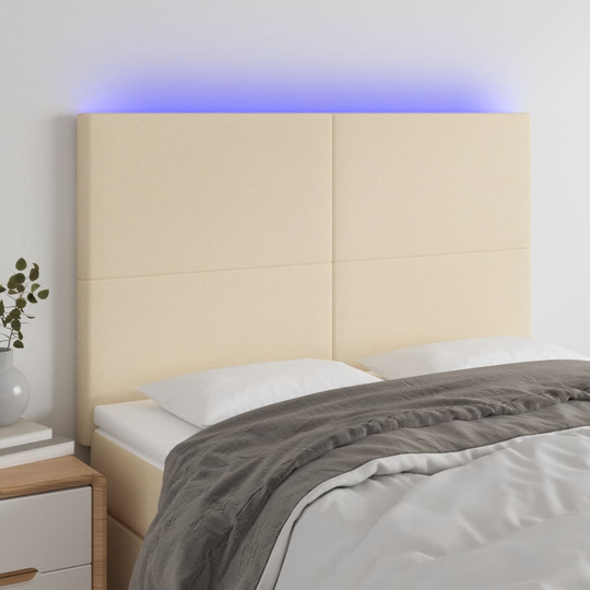 vidaXL Huvudgavel LED gräddvit 144x5x118/128 cm tyg