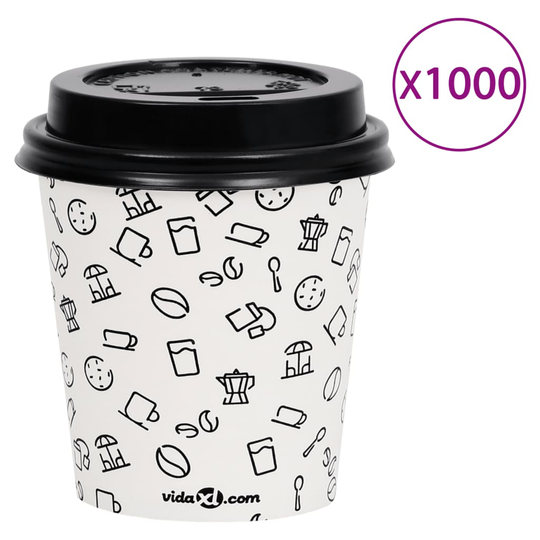 vidaXL Pappersmuggar med lock 200 ml 1000 st vit och svart