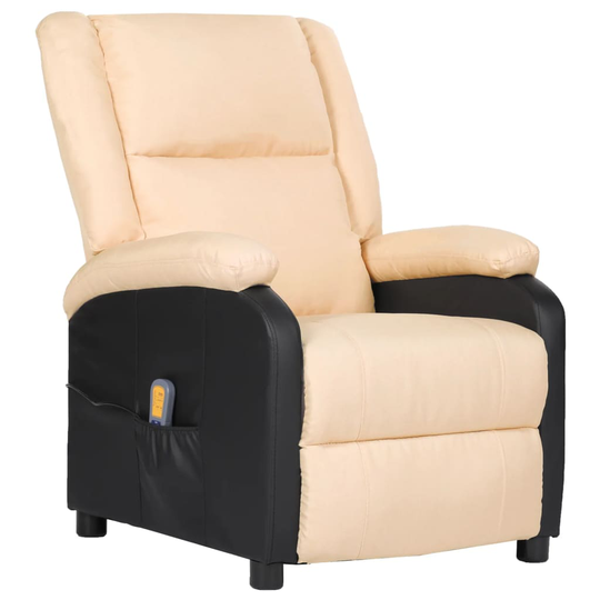 vidaXL Massagefåtölj gräddvit konstläder och tyg