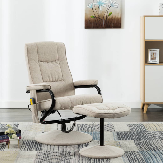 vidaXL Massagefåtölj med fotpall gräddvit tyg