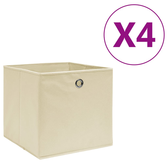 vidaXL Förvaringslådor 4 st non-woven tyg 28x28x28 cm gräddvit